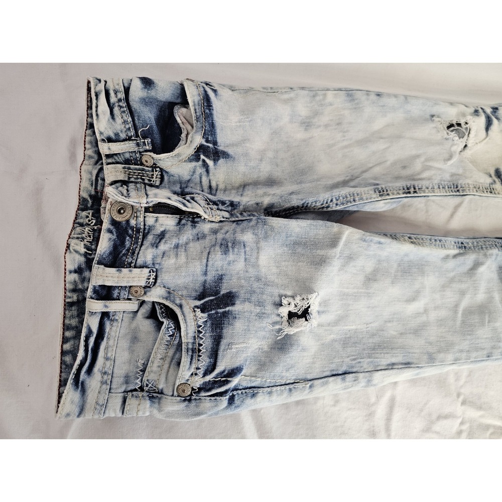 Y2K Amethyst Jeans 3 Stonewash Blue Distressed Wisker Low Rise Straight Leg - Picture 2 of 4